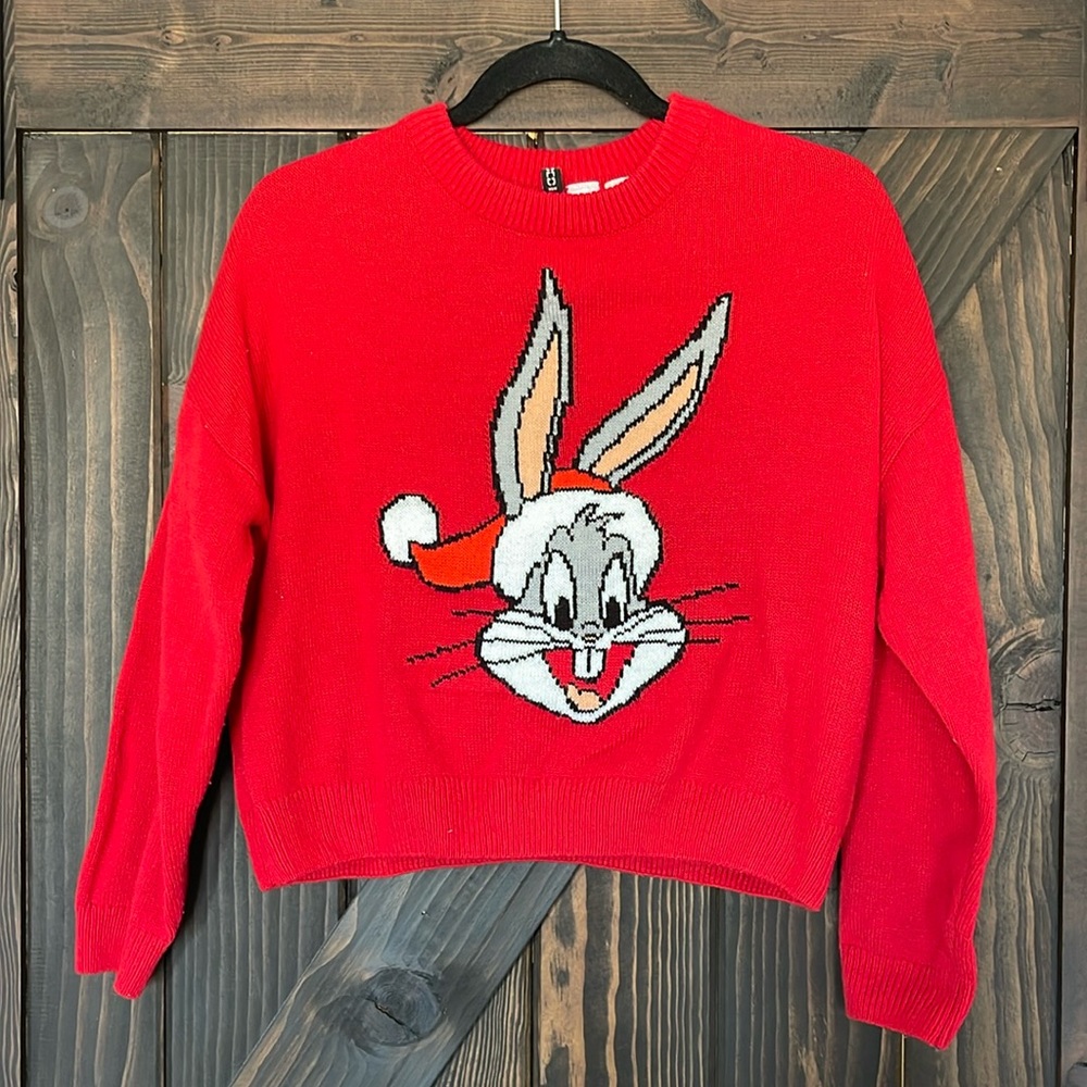 Red Bugs Bunny Christmas Sweater, Ugly Christmas Sweater, H&M, Womans XS